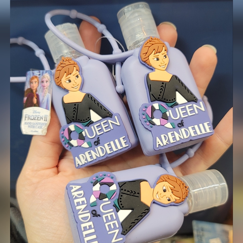 Frozen style hand sanitizer cases with loops.
